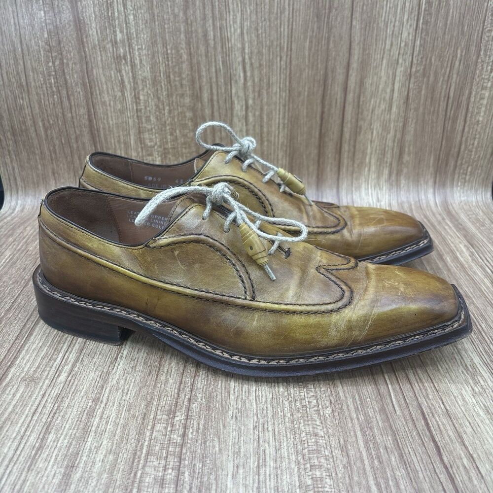 Soulier Men’s Dress Oxford Square Toe Leather Yellow Brown Italy EU 43 / Mens 10